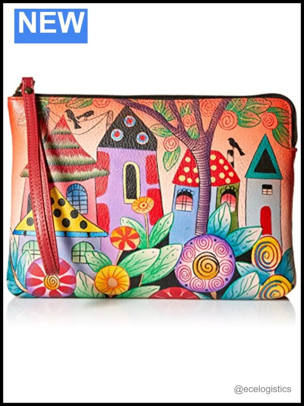 Hand Painted Genuine Leather Wristlet Clutch Women's Art